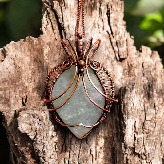 Collier "HARMONY"  Aigue marine et cuivre patiné